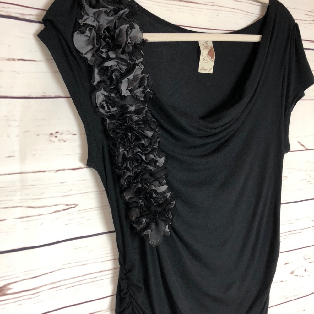 Ginger G Top Draped Ruched Embellished Ruffles - Picture 2 of 8